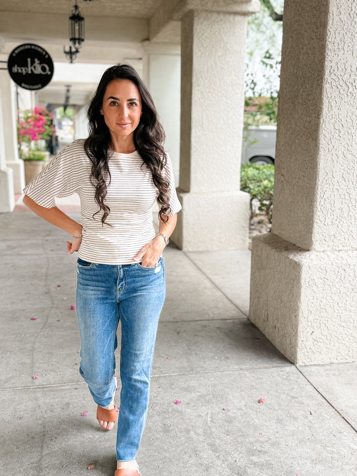 The Mary Striped Dolman Knit Top - Black/White