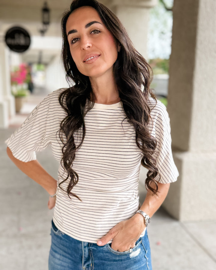 The Mary Striped Dolman Knit Top - Black/White