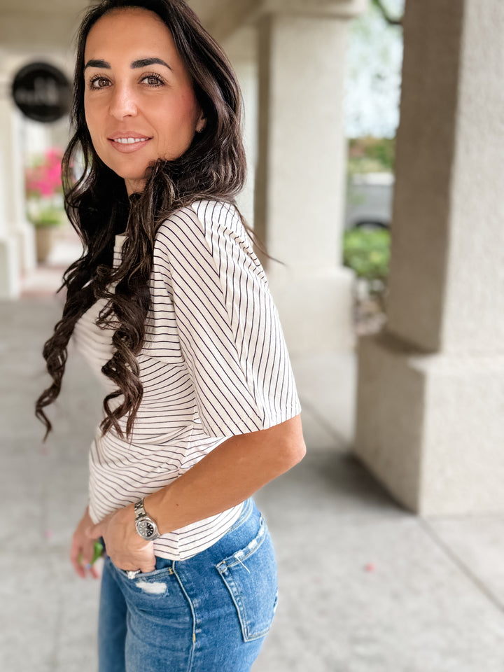 The Mary Striped Dolman Knit Top - Black/White