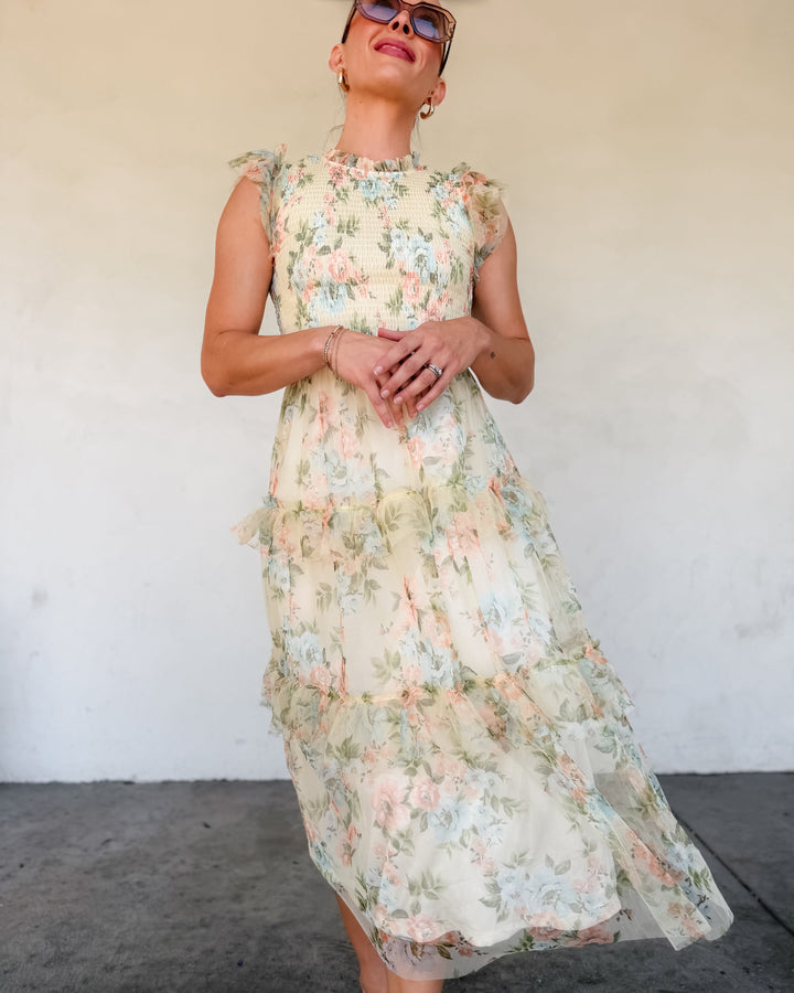 The Rosalie Floral Ruffle Maxi Dress - Pink Multi