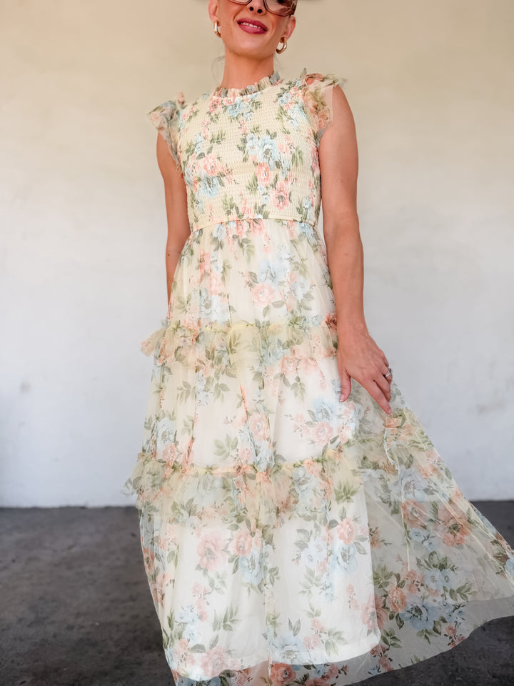 The Rosalie Floral Ruffle Maxi Dress - Pink Multi