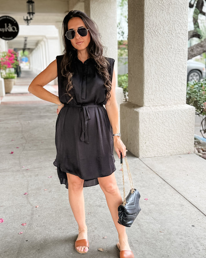 The Clara Sleeveless Shirt Dress - Black