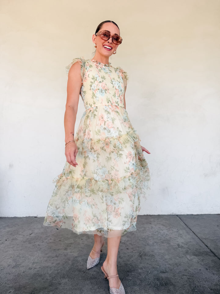 The Rosalie Floral Ruffle Maxi Dress - Pink Multi