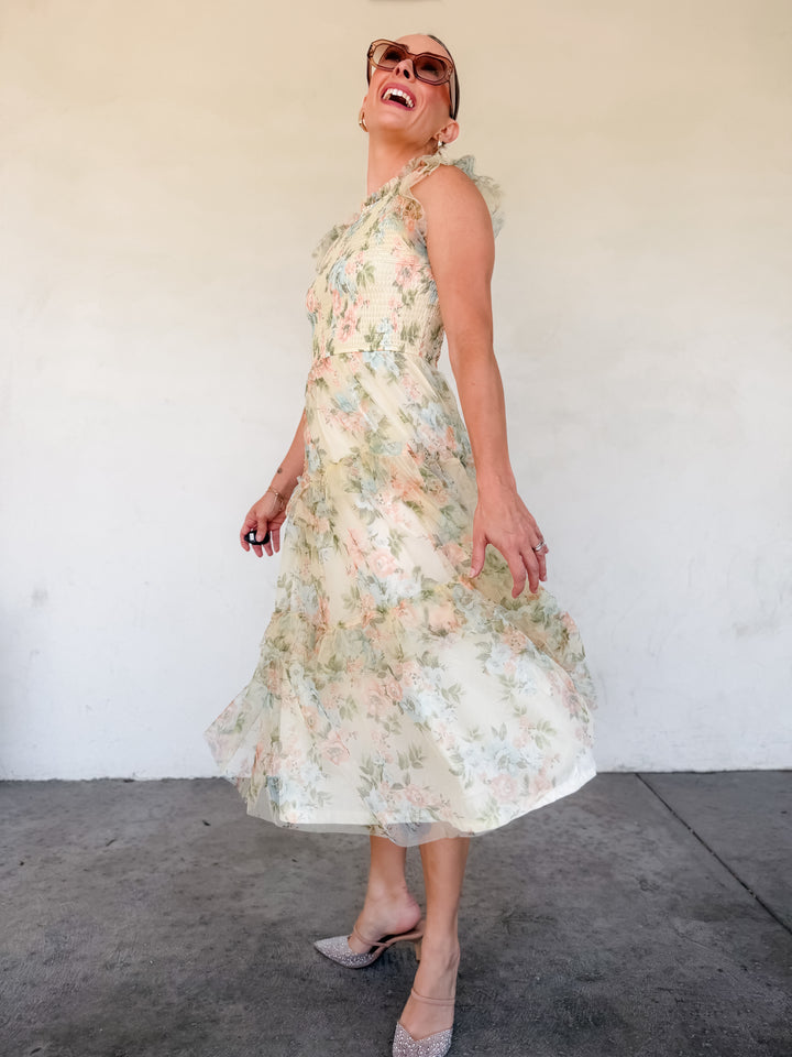 The Rosalie Floral Ruffle Maxi Dress - Pink Multi