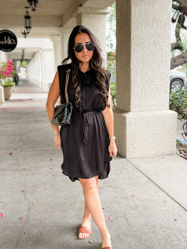 The Clara Sleeveless Shirt Dress - Black