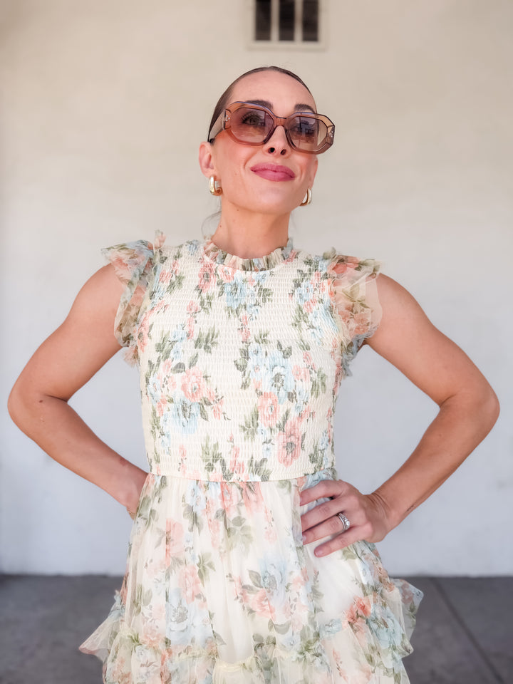 The Rosalie Floral Ruffle Maxi Dress - Pink Multi