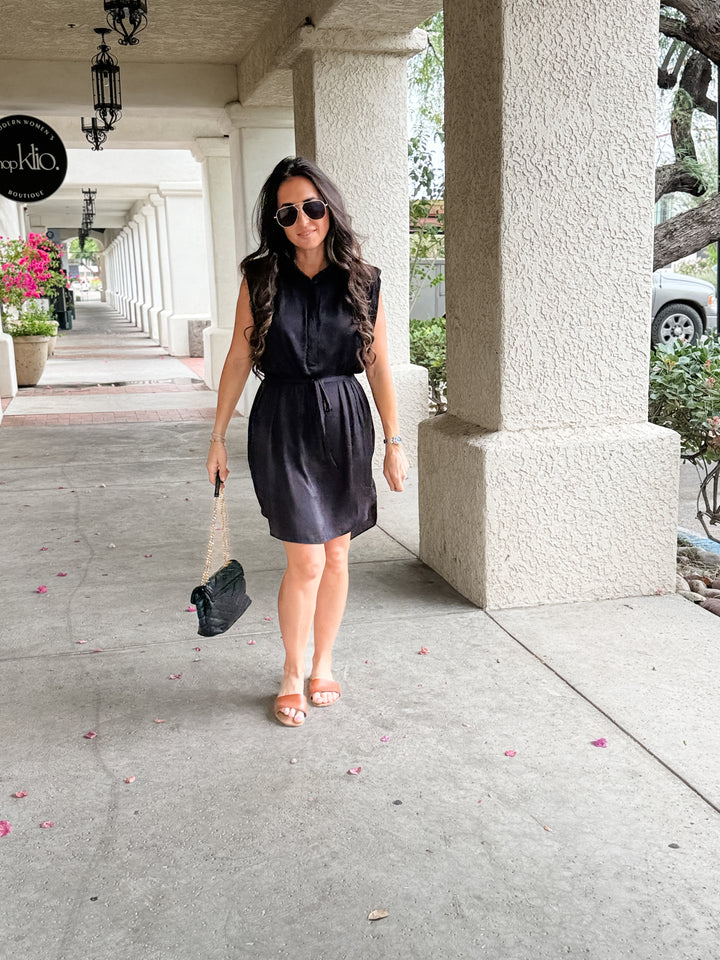 The Clara Sleeveless Shirt Dress - Black