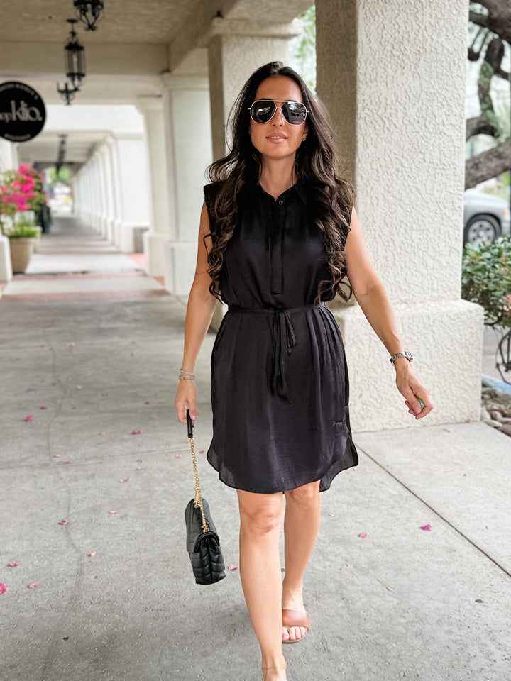 The Clara Sleeveless Shirt Dress - Black