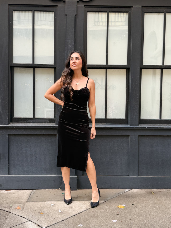 The Evie Velvet Lace Midi Dress