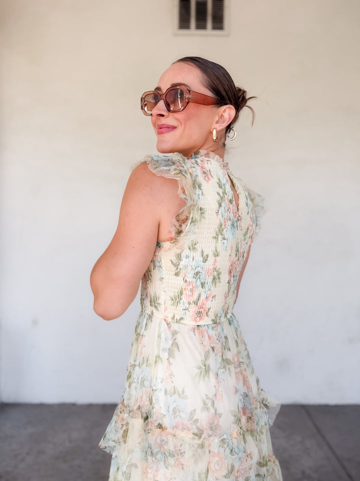 The Rosalie Floral Ruffle Maxi Dress - Pink Multi