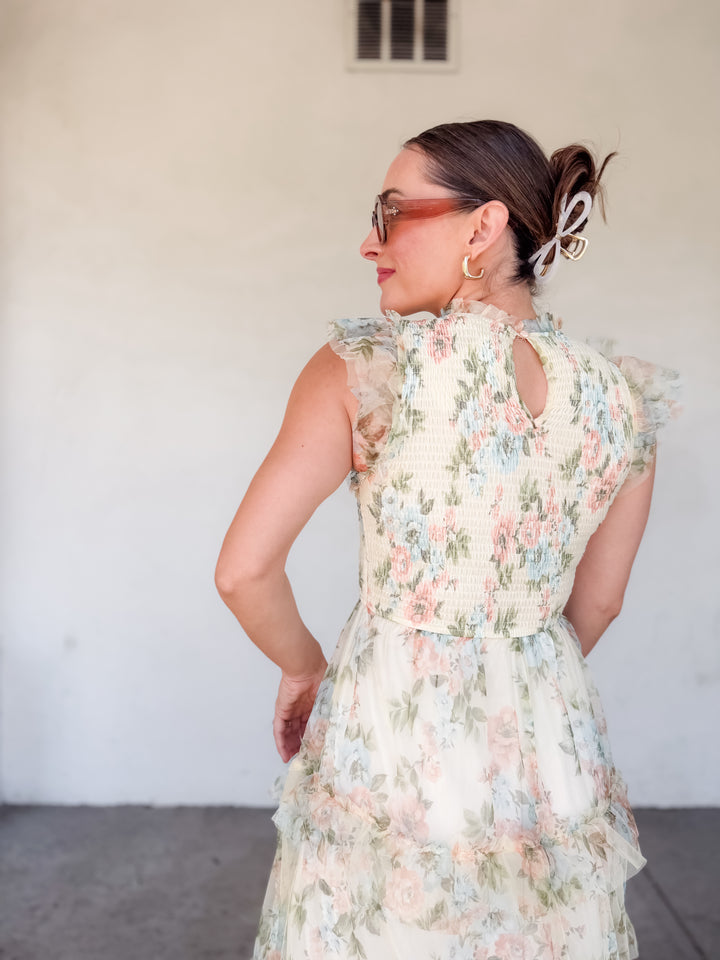 The Rosalie Floral Ruffle Maxi Dress - Pink Multi
