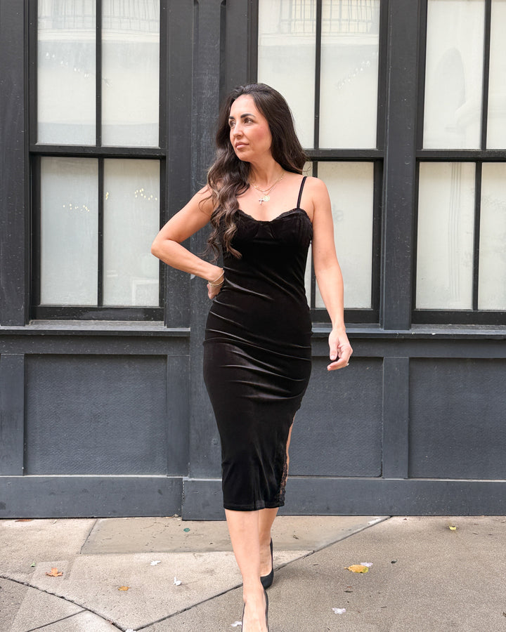 The Evie Velvet Lace Midi Dress