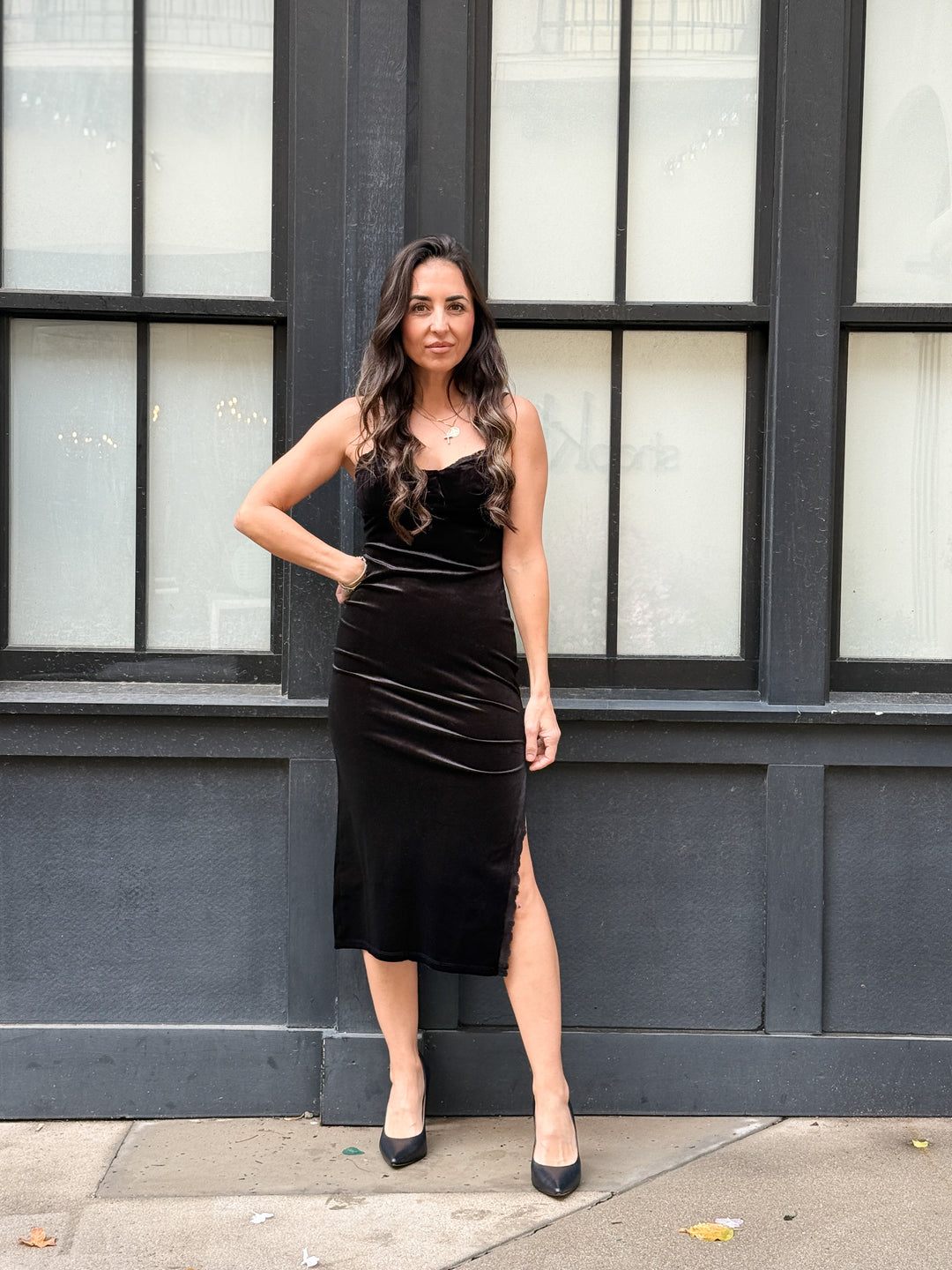 The Evie Velvet Lace Midi Dress