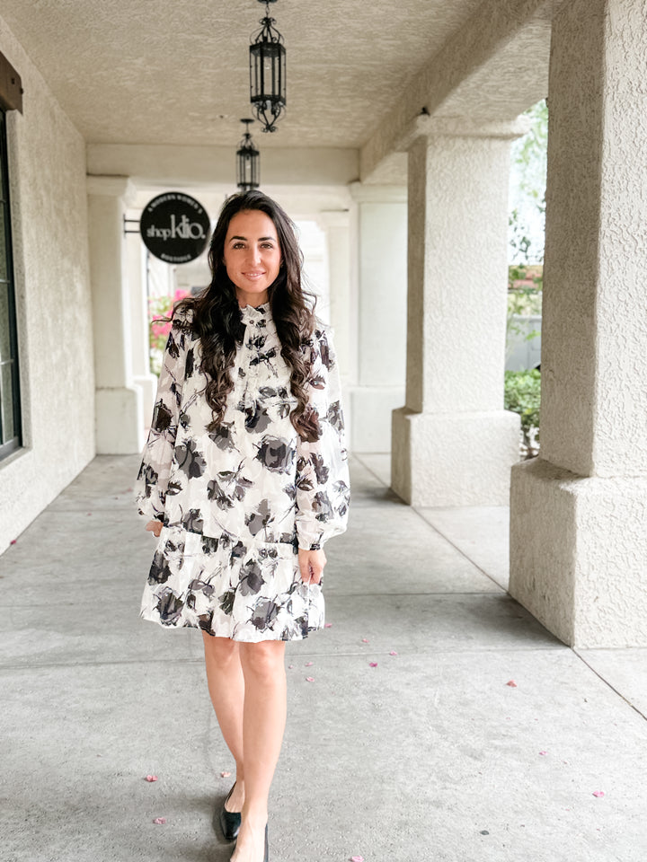 The Elara Floral Long-Sleeve Mini Dress