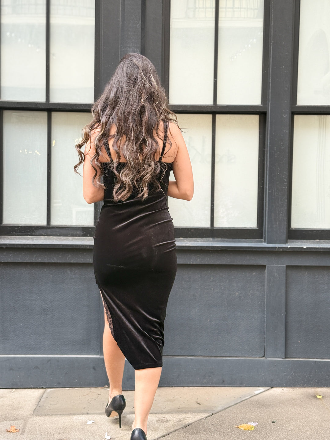 The Evie Velvet Lace Midi Dress