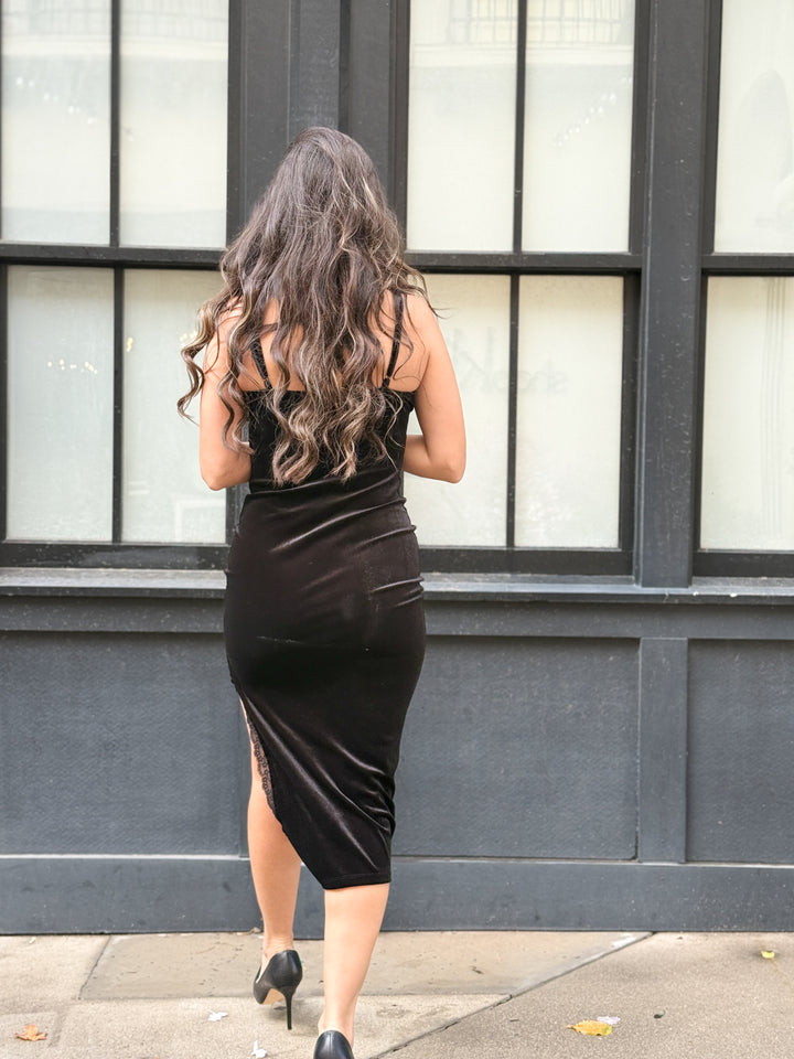 The Evie Velvet Lace Midi Dress