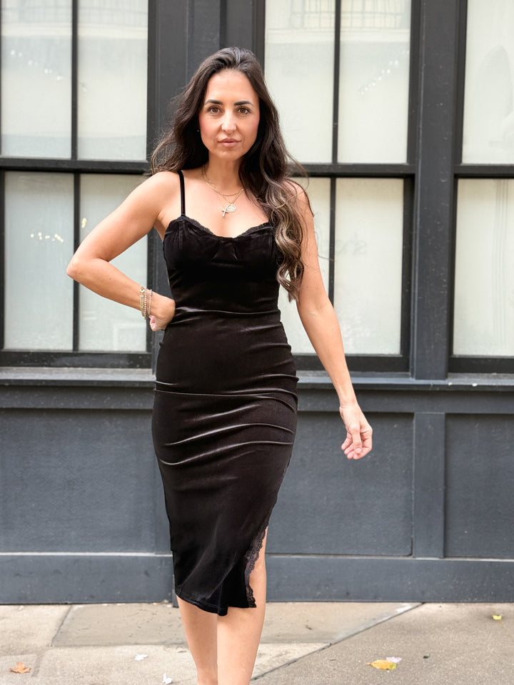 The Evie Velvet Lace Midi Dress