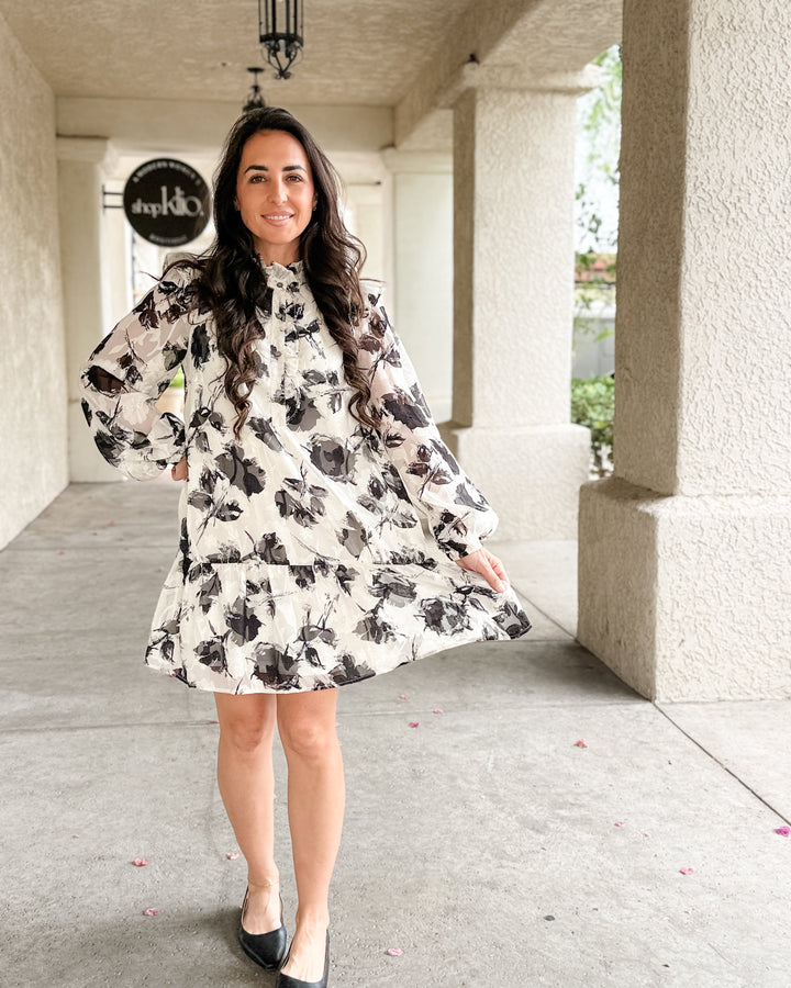 The Elara Floral Long-Sleeve Mini Dress