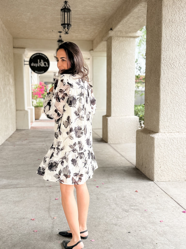 The Elara Floral Long-Sleeve Mini Dress