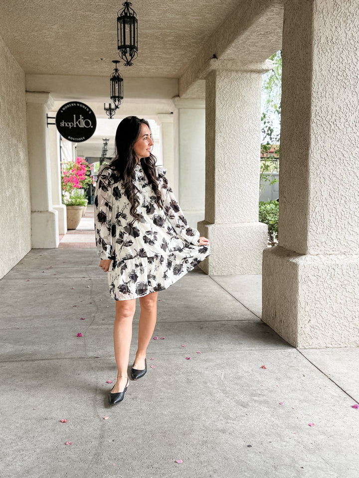 The Elara Floral Long-Sleeve Mini Dress