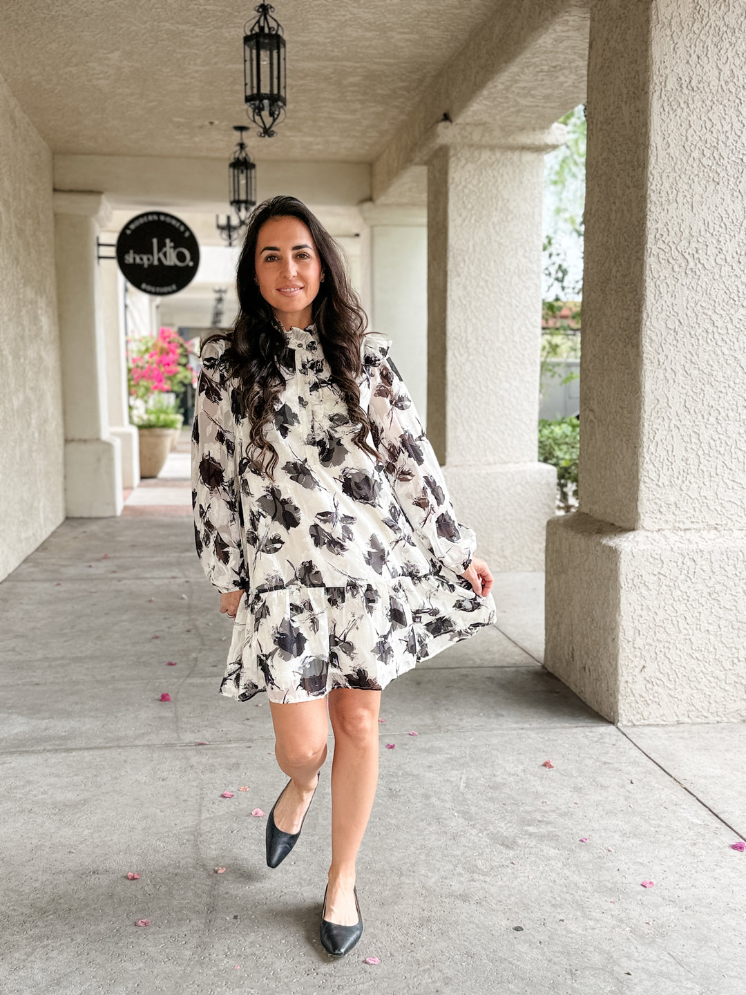 The Elara Floral Long-Sleeve Mini Dress