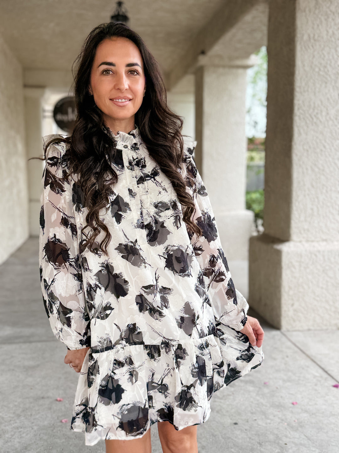 The Elara Floral Long-Sleeve Mini Dress