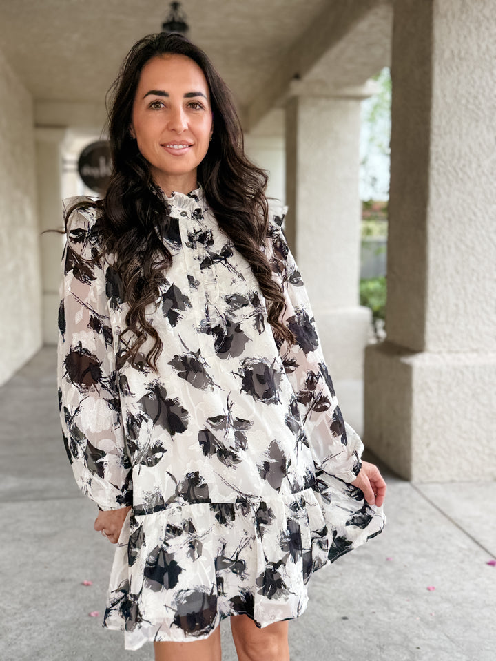 The Elara Floral Long-Sleeve Mini Dress