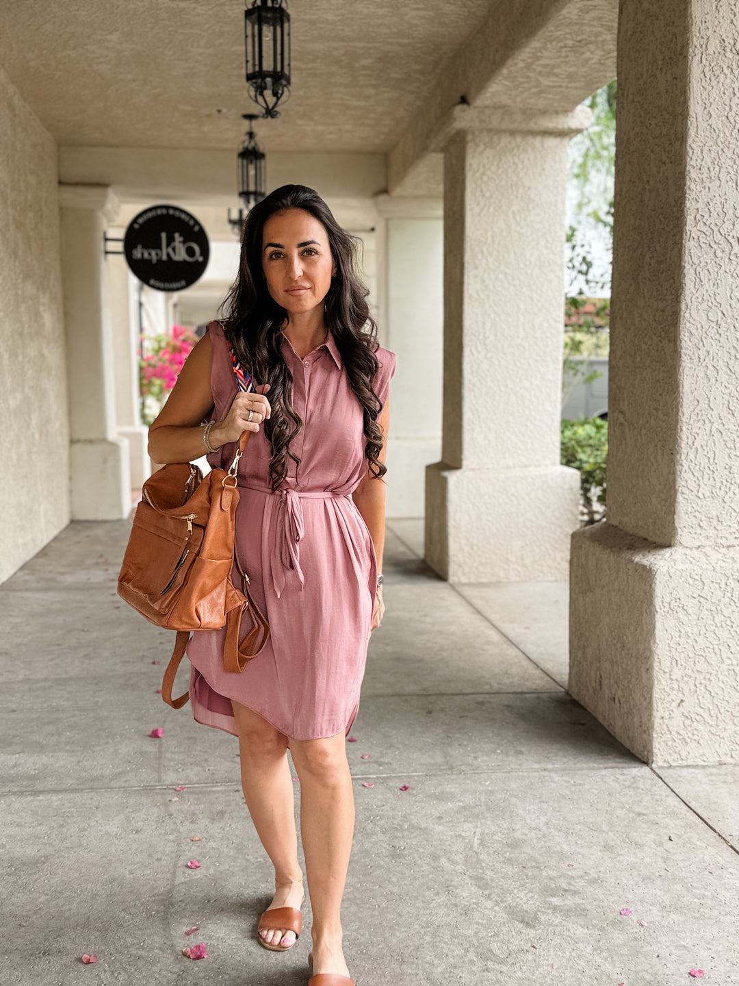 The Clara Sleeveless Shirt Dress - Mauve