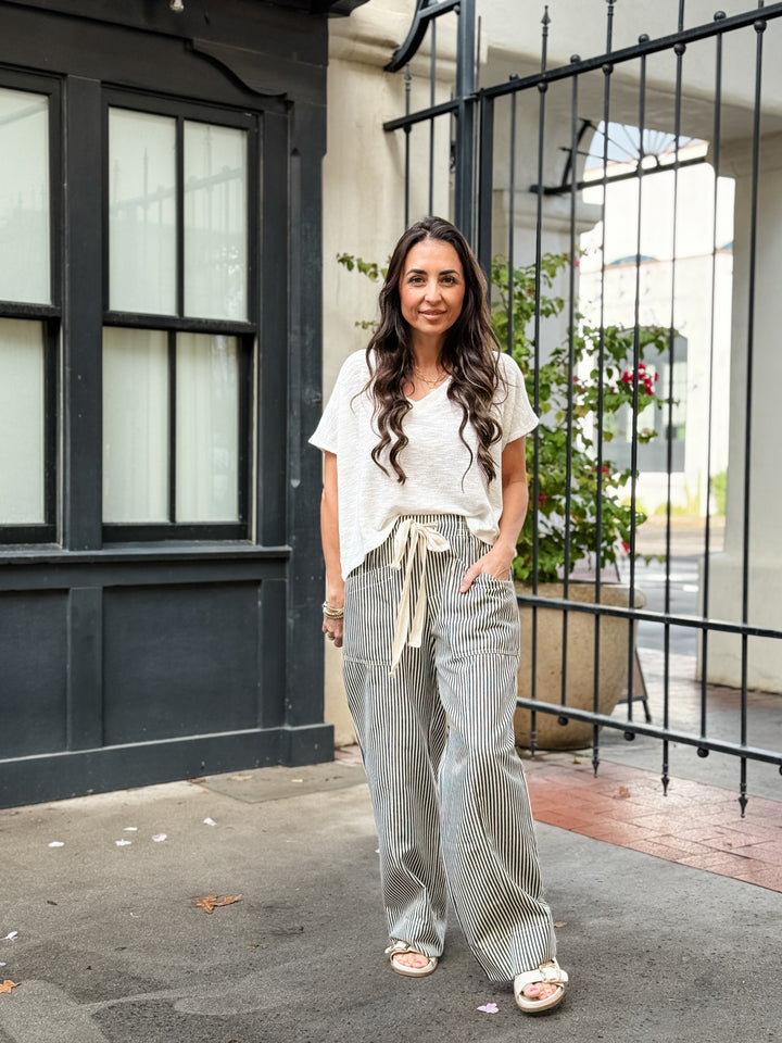 The Lila Striped Wide Leg Pants - Black