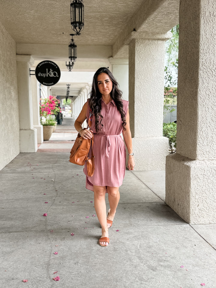 The Clara Sleeveless Shirt Dress - Mauve