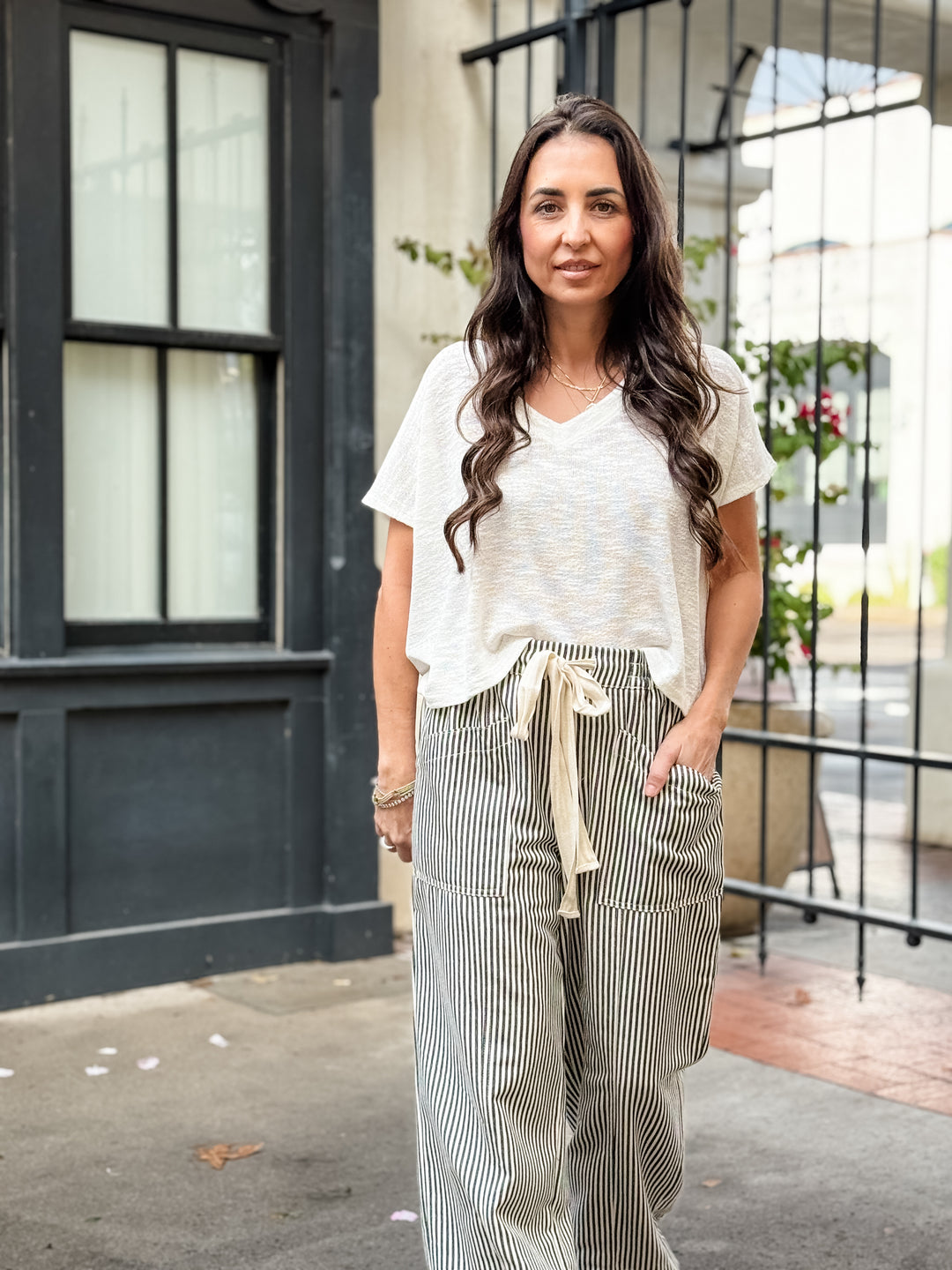 The Lila Striped Wide Leg Pants - Black