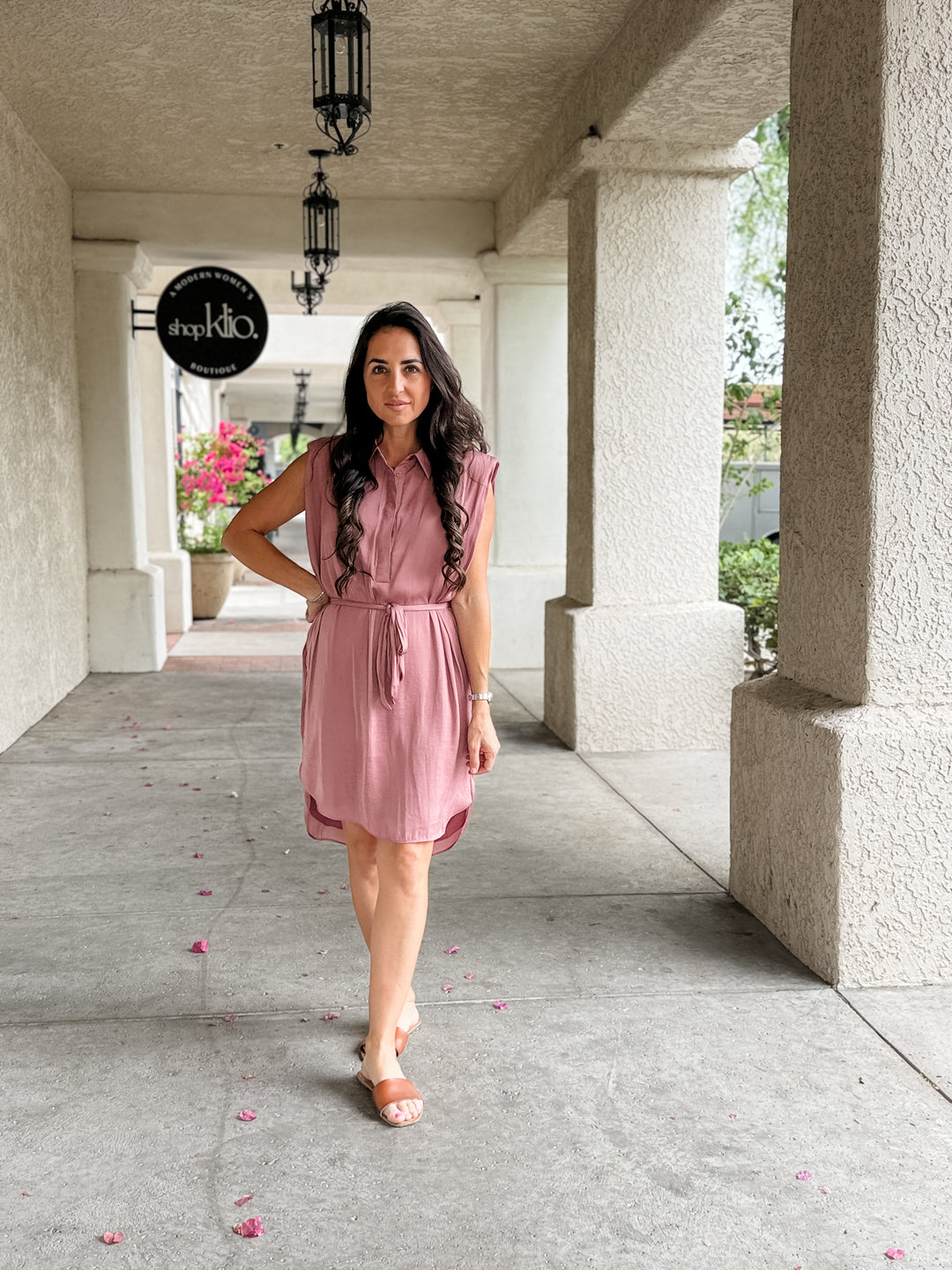 The Clara Sleeveless Shirt Dress - Mauve