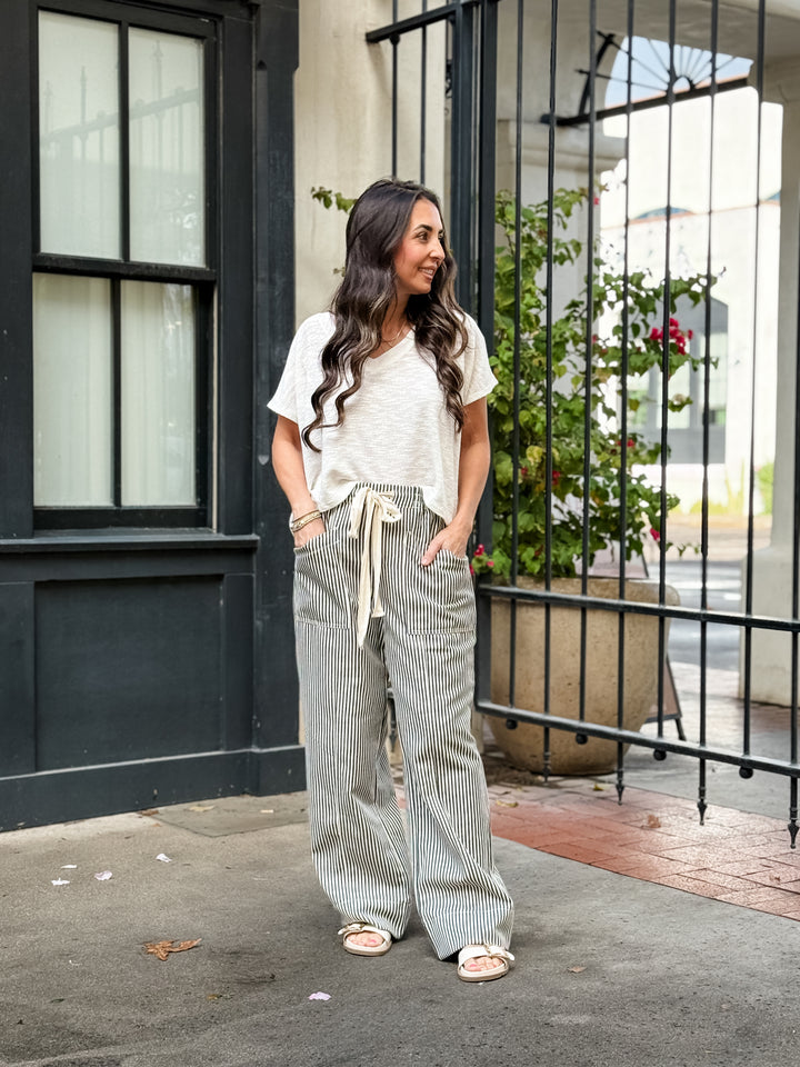 The Lila Striped Wide Leg Pants - Black