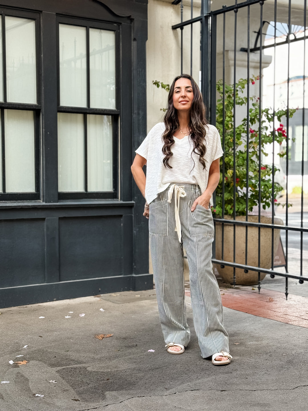 The Lila Striped Wide Leg Pants - Black