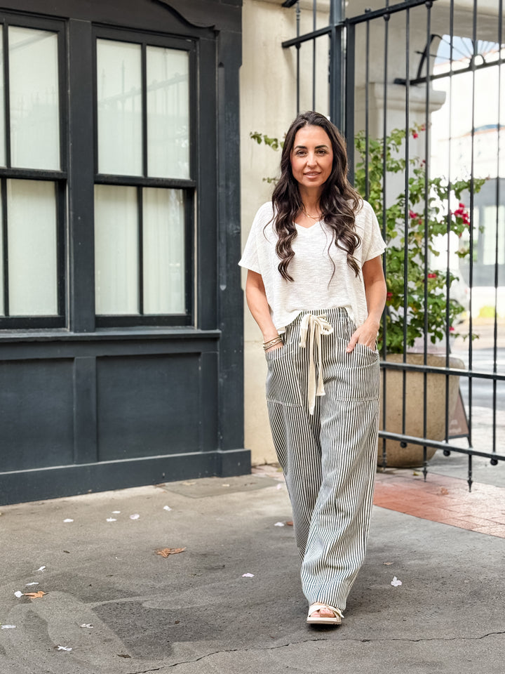 The Lila Striped Wide Leg Pants - Black