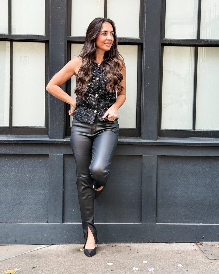 Downtown High Rise Split Slim in Black Coated by Daze Denim