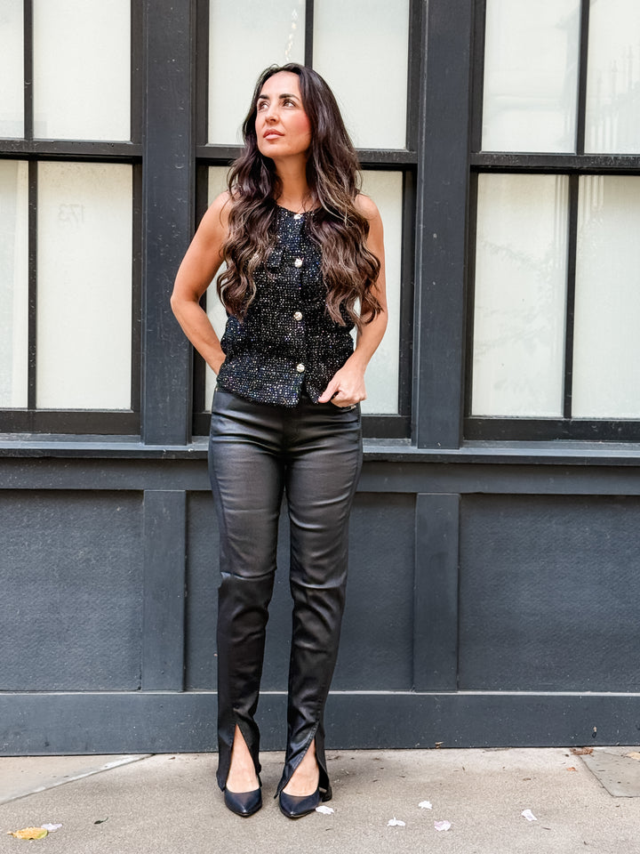 The Valentina Sequin Tweed Vest Top