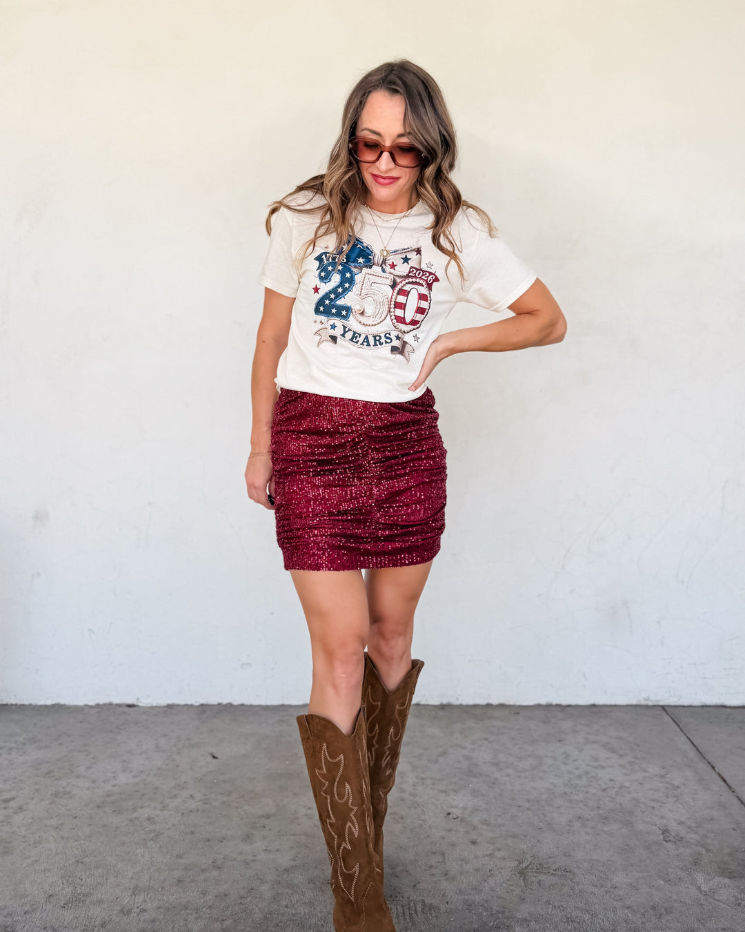 The Burgundy Sequined Mini Skirt