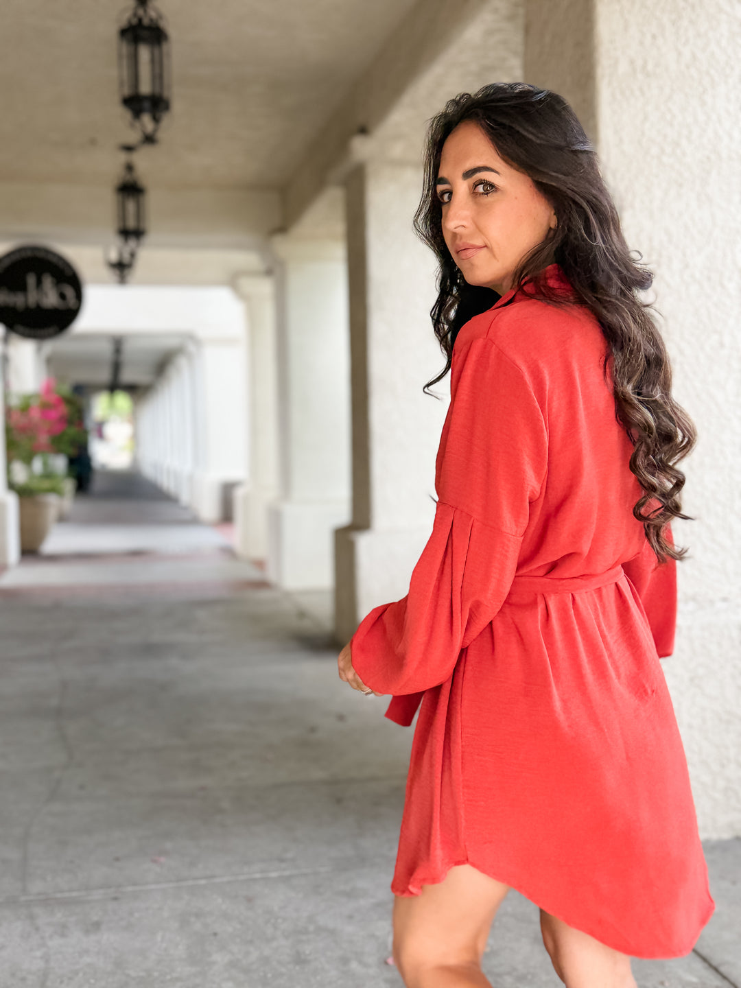 The Naomi Belted Button-Up Shirt Dress - Rust