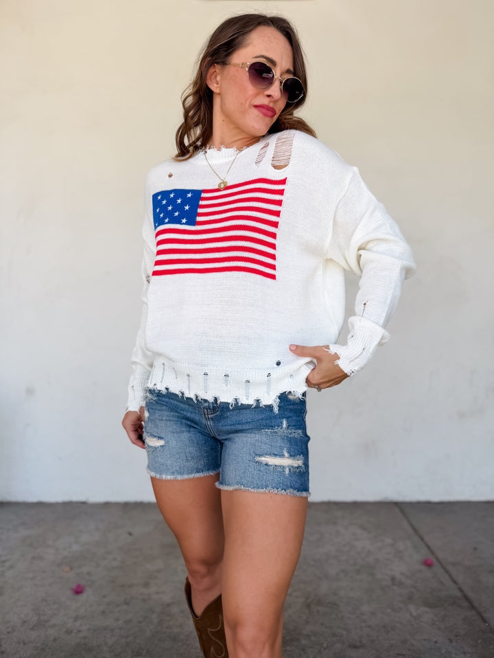 The American Flag Distressed Knit Sweater