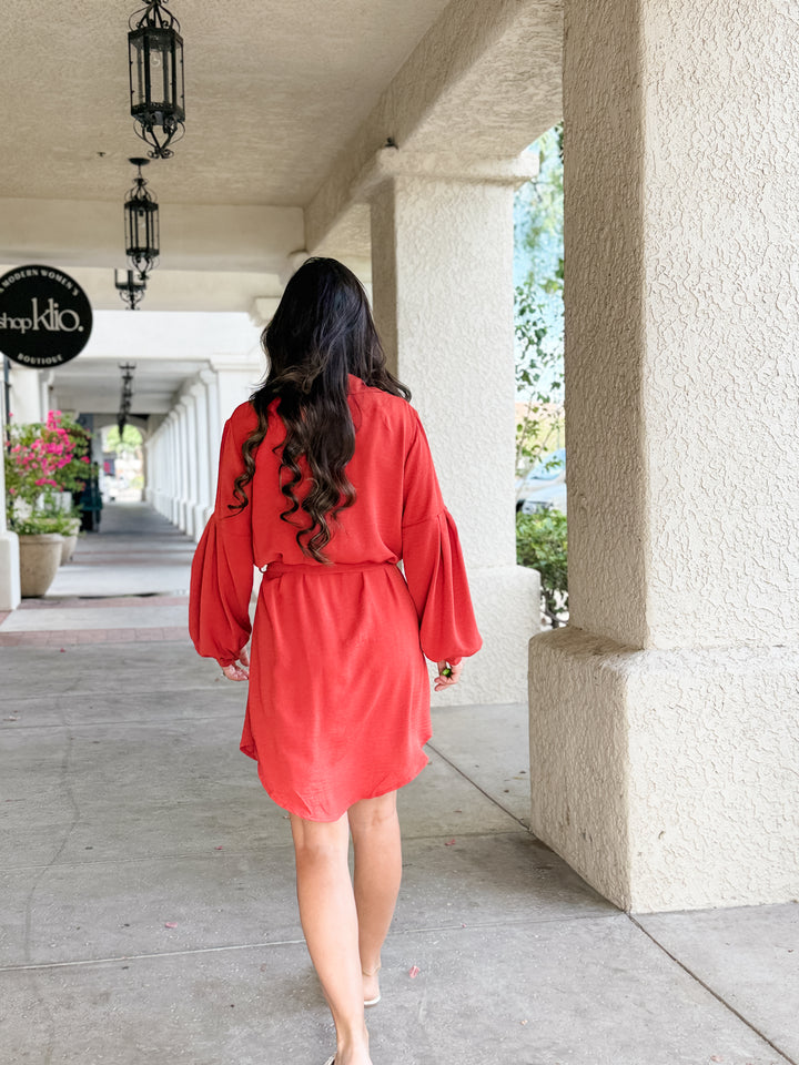 The Naomi Belted Button-Up Shirt Dress - Rust