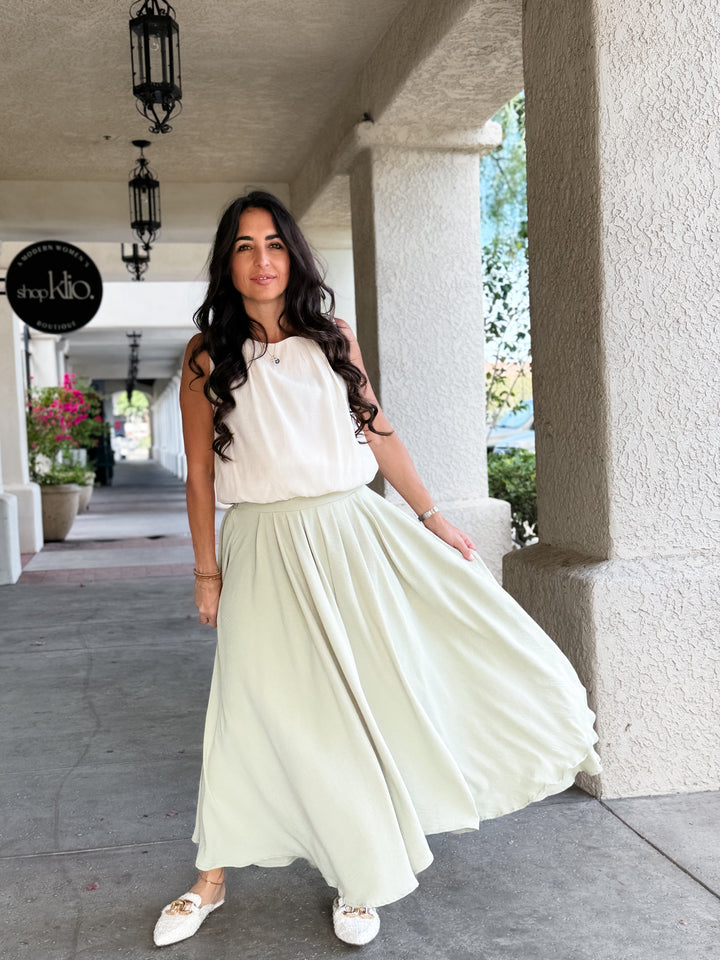 The Olivia Box Pleated Maxi Skirt