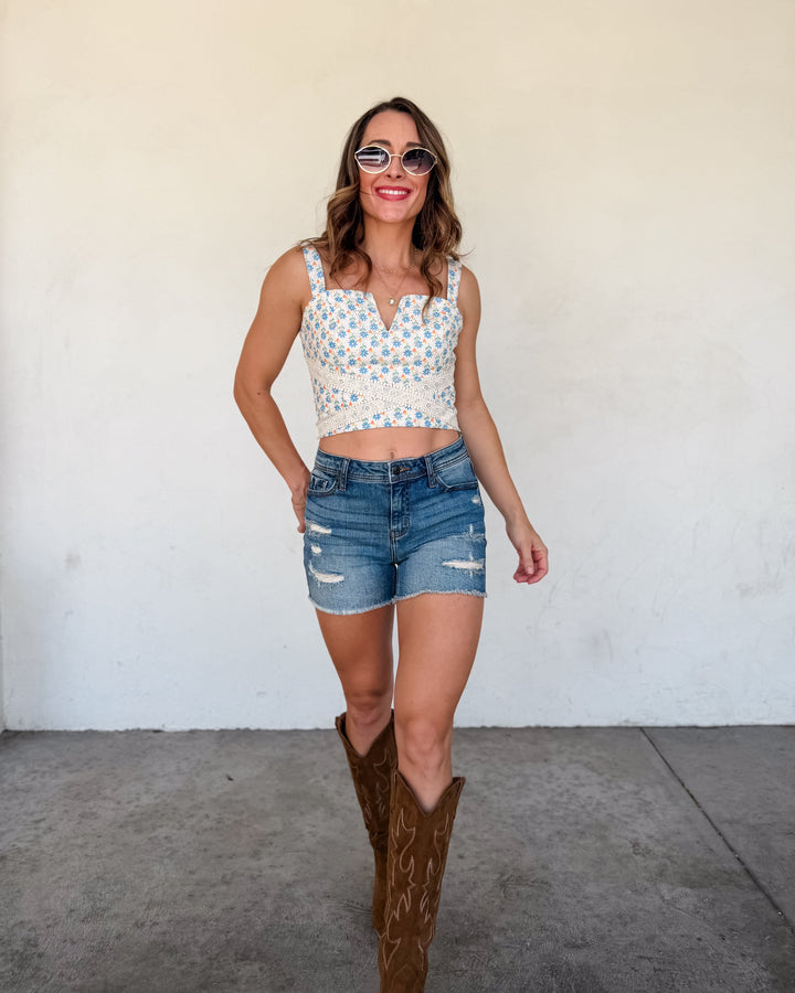 The Isabelle Floral Eyelet Crop Top