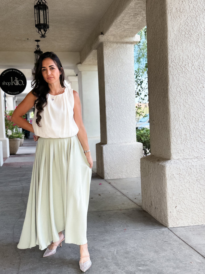 The Olivia Box Pleated Maxi Skirt
