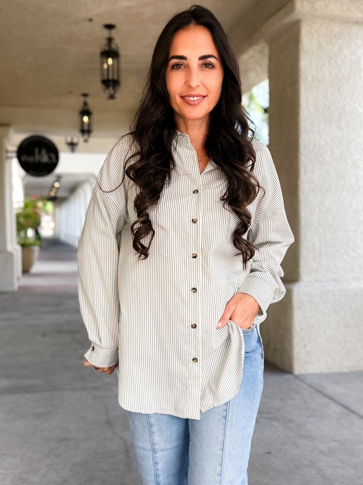 The Amber Striped Button Down Shirt - Ivory
