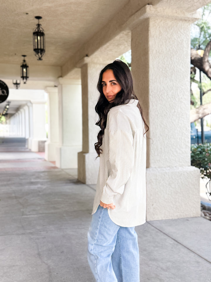 The Amber Striped Button Down Shirt - Ivory
