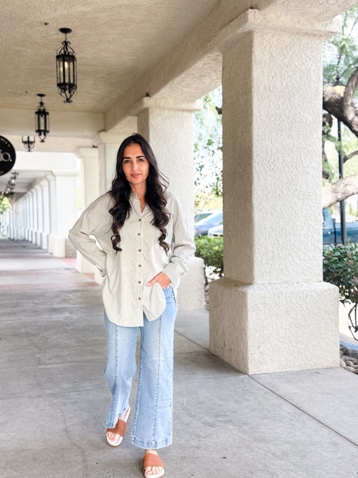 The Amber Striped Button Down Shirt - Ivory