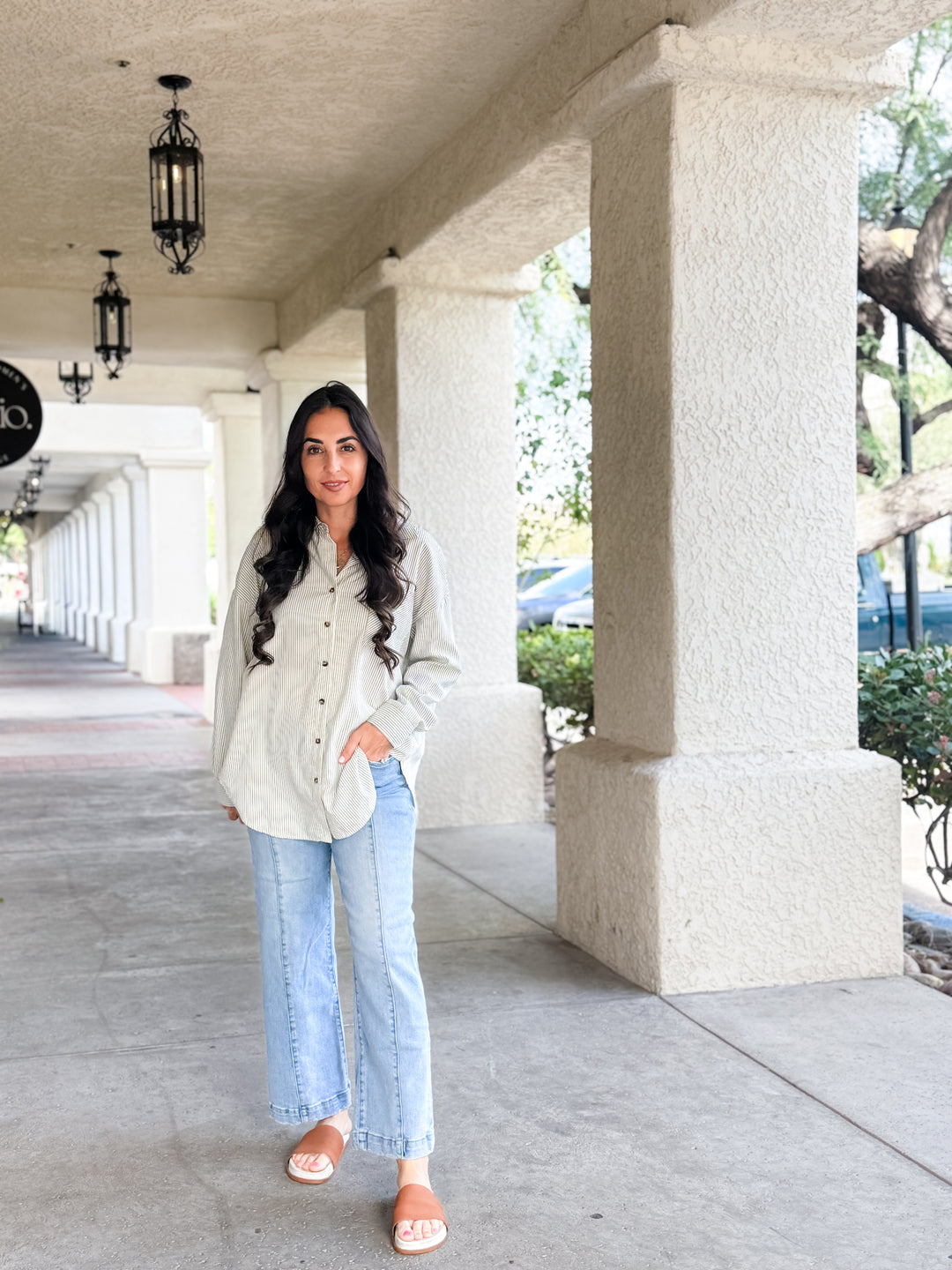 The Amber Striped Button Down Shirt - Ivory