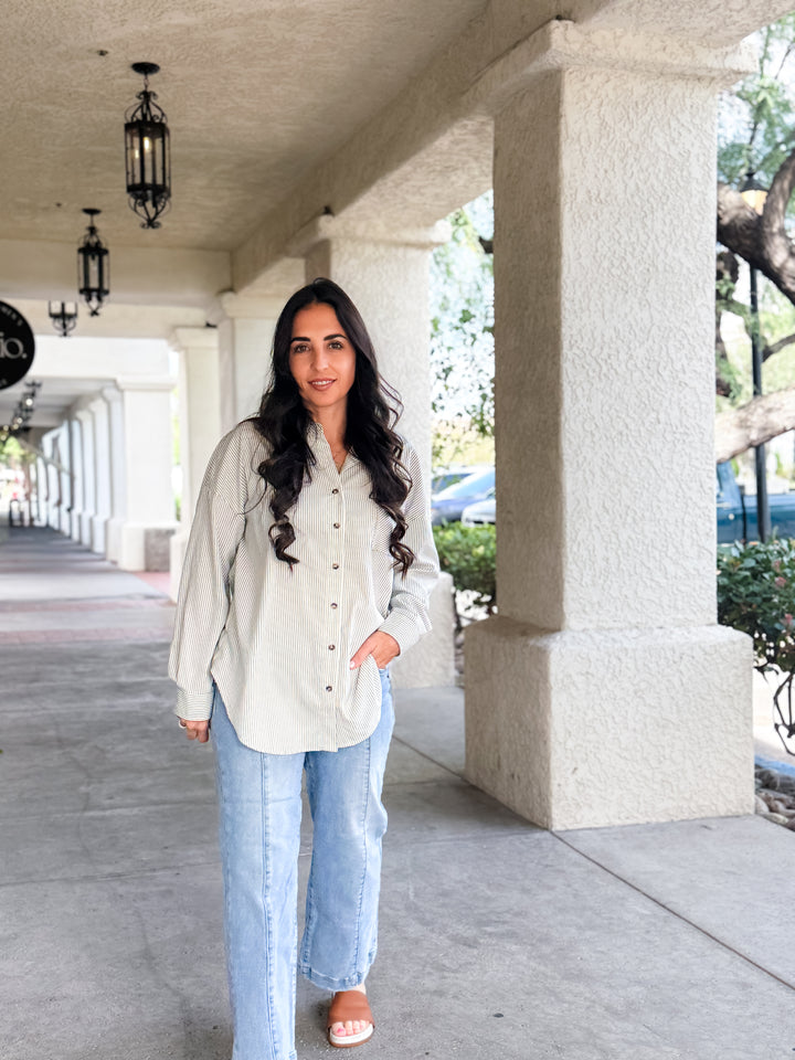 The Amber Striped Button Down Shirt - Ivory
