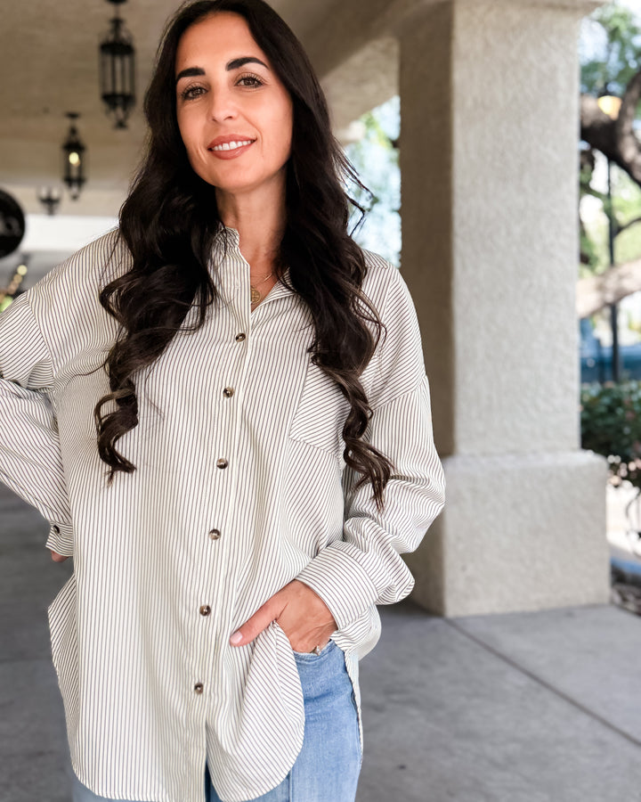 The Amber Striped Button Down Shirt - Ivory